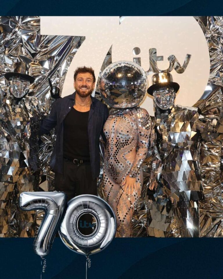 disco ball heads at an ITV 70th birthday party